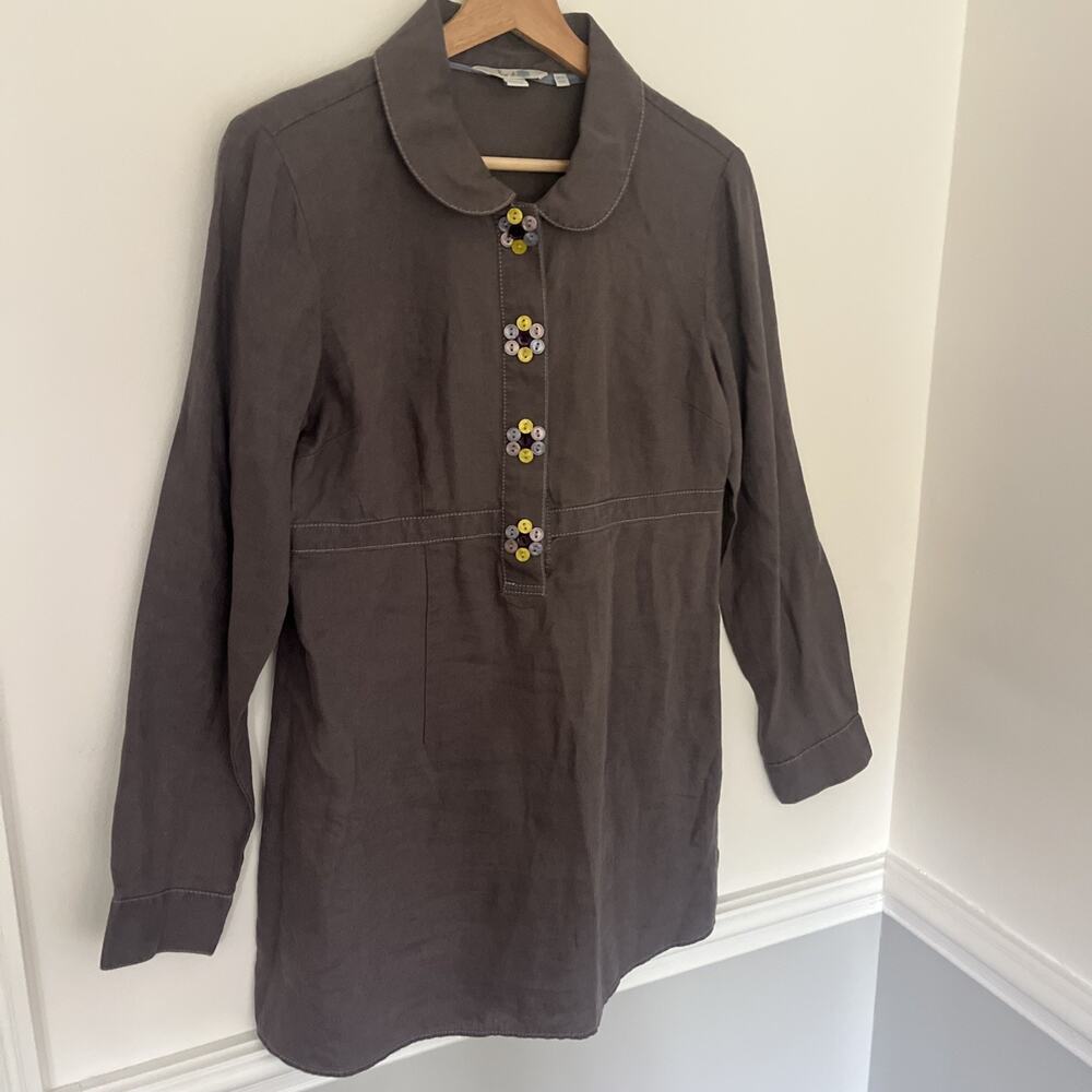 Boden Linen Tunic Size 6 Peter Pan Collar Gray Decorative Buttons - Picture 2 of 11